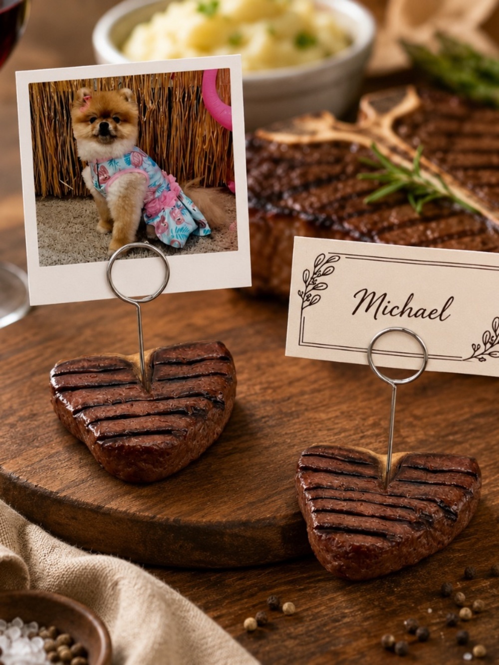 Steak T-Bone/Porterhouse Photo & Place Card Holder | Set of 2 - Handmade